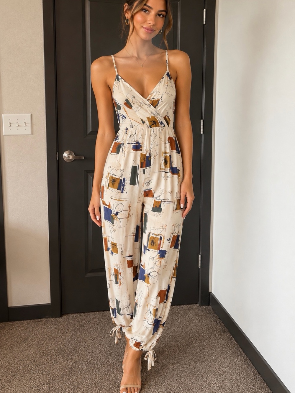 Cream Printed Kids One-Piece Jumpsuit with Abstract Blocks